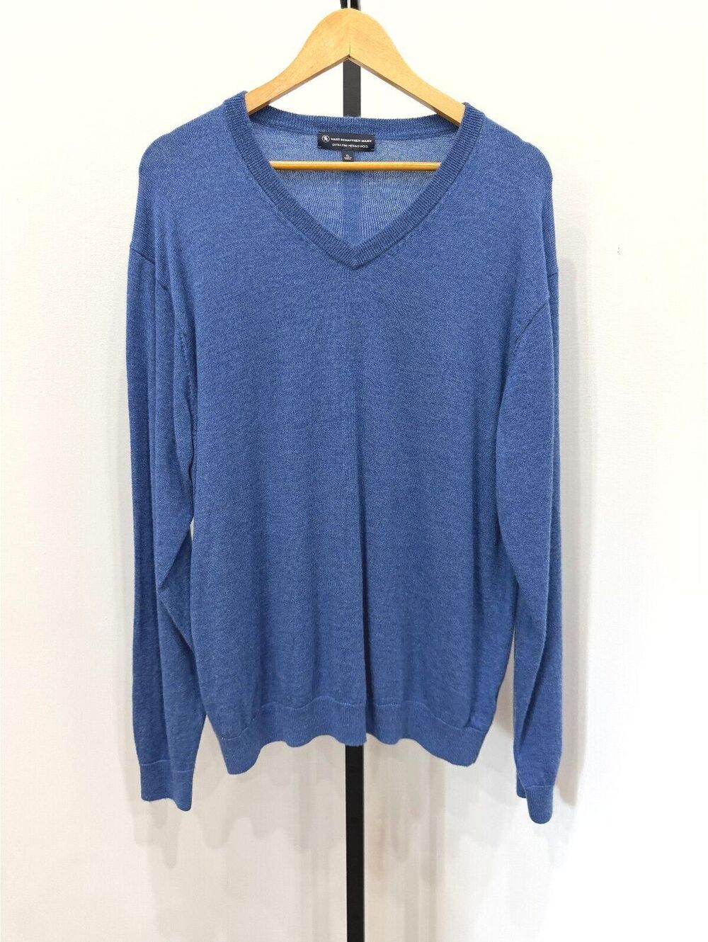 Hart Schaffner Marx Extra Fine Merino Wool V-Neck Sweater XL Blue